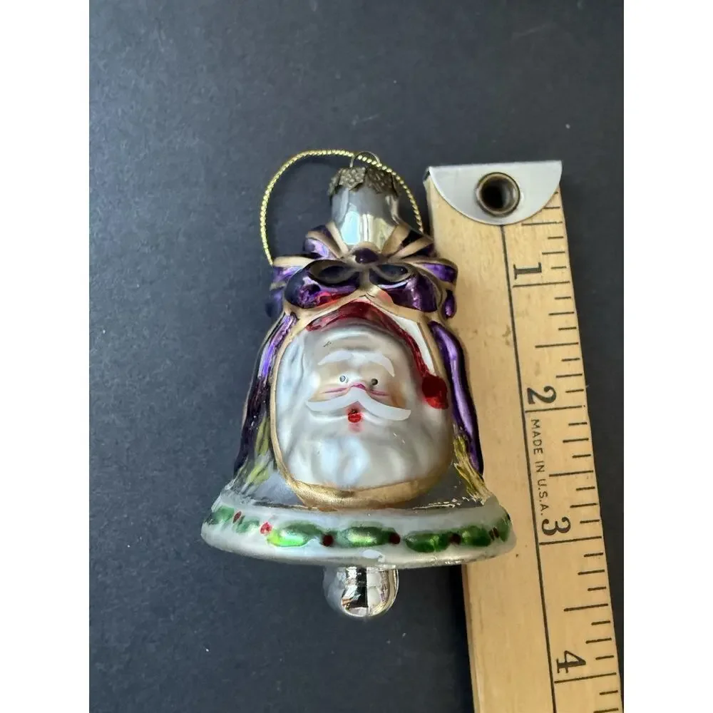 Vintage Thomas Pacconi Bell Santa Christmas Ornament Hand Blown Holiday Decor